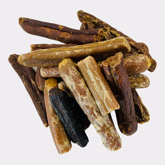 Mixed broken sausages and meat strips